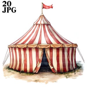 20 Circus Clipart, Circus Tent Clipart, Carnival Clipart, High Quality JPGs, Watercolor Clipart, Junk Journal, Digital Download, Paper Craft