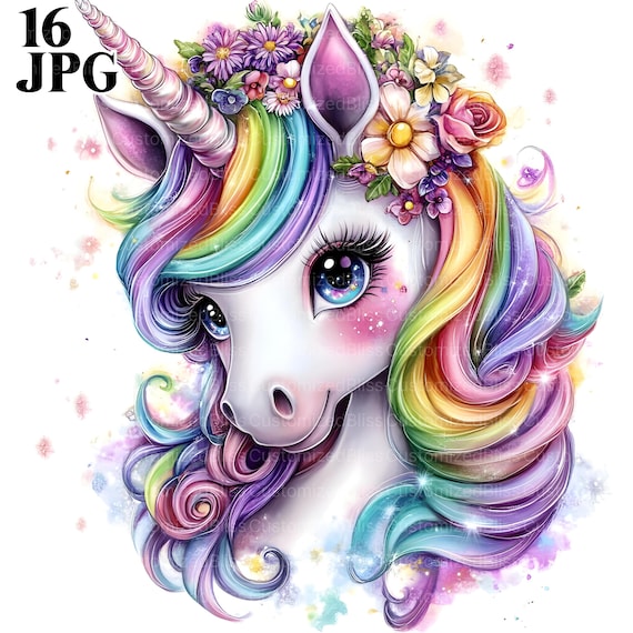 16 ユニコーン クリップアート、レインボー ユニコーン、誕生日