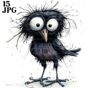 Clip art de cuervo agotado, 15 archivos JPG de acuarela de alta resolución para diario basura, álbumes de recortes, creación de tarjetas, descarga digital, pájaro negro caprichoso