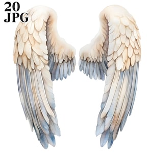 20 Angel Wings Clipart, Angel Clipart, Heaven Clipart, High Quality JPG, Watercolor Clipart, Junk Journal, Digital Download, Paper Craft