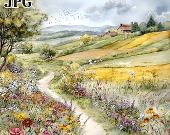 20 Spring Countryside Clipart, Country Lanes Clipart, Landscape Clipart, Spring Clipart, High Quality JPG, Junk Journal, Digital Download