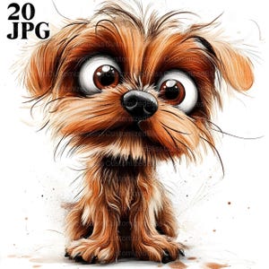 Frazzled Dog Clipart, 20 High Res Watercolor JPGs for Junk Journaling, Scrapbooking, Card Making, Digital Download Fantasy Clipart Whimsical