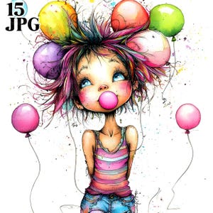 15 schrulliges Kaugummi Clip Art, Kaugummi Clipart, schrulliges Mädchen, Kaugummi, verrücktes Mädchen, wunderliches Mädchen, digitaler Download, Junk-Journal, JPG
