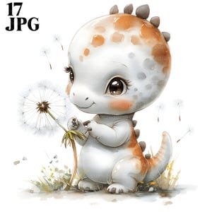 17 Dinosaurio con flor Clipart, Dinosaurio Clipart, Dino Clipart, Diente de león Clipart, JPG de alta calidad, Diario basura, Descarga digital, Manualidades