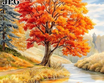20 esdoorn in herfst herfstbladeren clipart, boom clipart, hoge kwaliteit JPG, aquarel clipart, ongewenste dagboek, digitale download, Paper Craft
