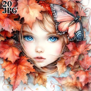20 Quirky Autumn Girl Clipart, Fall Leaves Clipart, Fairy Clipart, Watercolor Clipart, Junk Journal, Digital Download, Paper Craft, JPGs