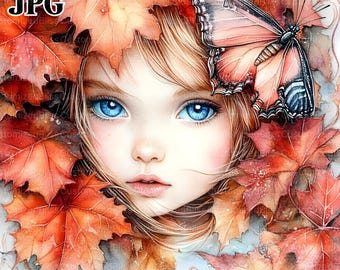 20 schrullig Herbst Mädchen Clipart, Herbst Blätter Clipart, Fee Clipart, Aquarell Clipart, Junk Journal, digitaler Download, Papiermodelle, JPGs