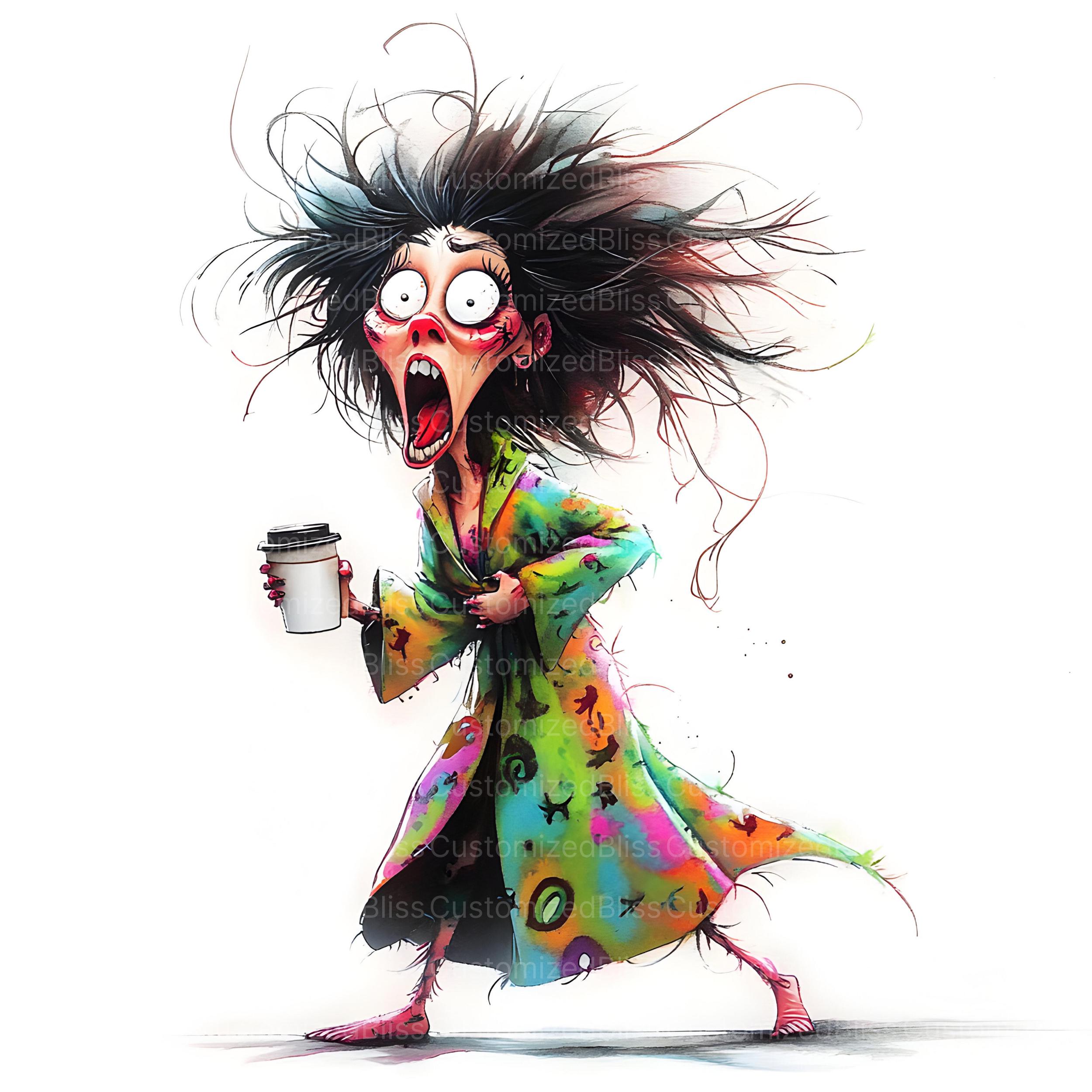 Whimsical Grumpy Coffee Clipart, 20 High Res Watercolor Jpgs Junk ...