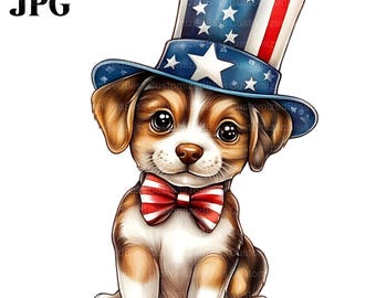 4th of July Dog Clipart, Patriotic Clipart, 20 High Quality JPGs, Watercolor Clipart, Junk Journal, Digital Download, Paper Craft, Clip Art
