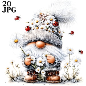 20 Pusteblume Gnom Clipart, Gartenzwerg, Frühlingszwerg, Sommerzwerg, Blumenzwerg, Aquarell Clipart, Fantasy Clipart Digital Download JPG