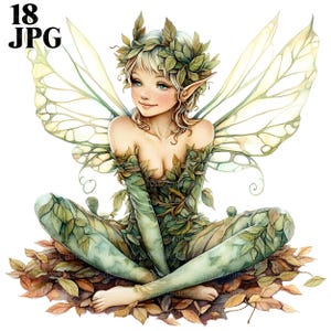 18 Forest Fairy Clipart, Green Fairies Clipart, Fantasy Clipart, Watercolor Clipart, Junk Journal, Digital Download, Paper Craft, JPG