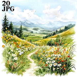 20 Summer Landscape Clipart, Spring Clipart, Printable Watercolor Clipart, High Quality JPGs, Digital Downloads, Paper Craft, Junk Journal