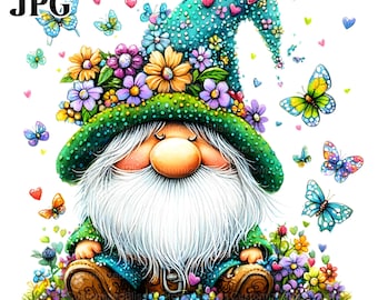20 Watercolor Gnome Butterfly Clipart, Gnome Clipart, Spring Clipart, Garden Gnome, Summer Gnome, Fantasy Clipart, Digital Download, JPG