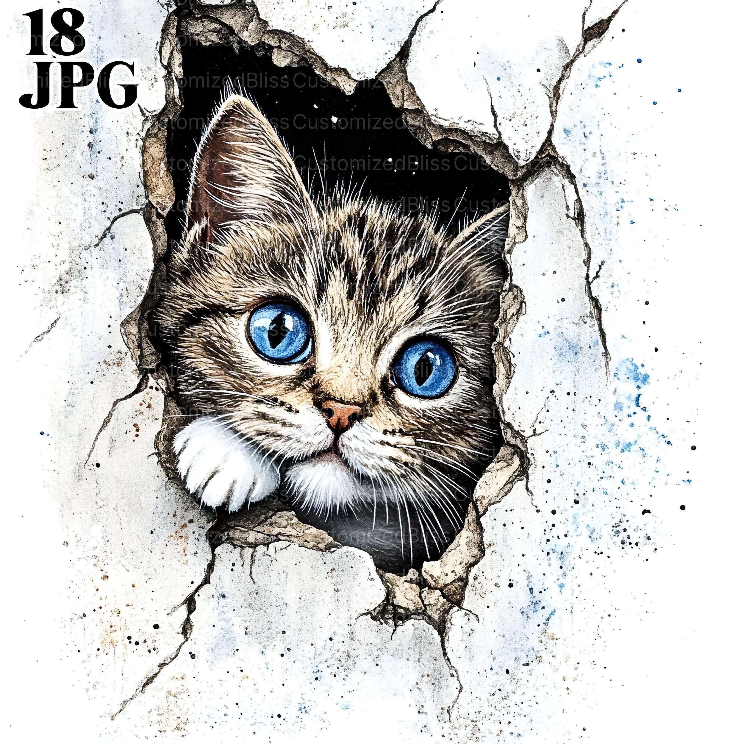 驚いた猫のクリップアート18点、面白い猫、水彩猫、高品質JPG、水彩