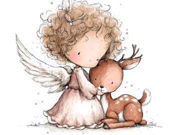 31 Little Angel Clipart, Whimsical Praying Clipart, Christian Clipart, Watercolor Angel Images, Faith Printable, Guardian Angel Clip Art JPG