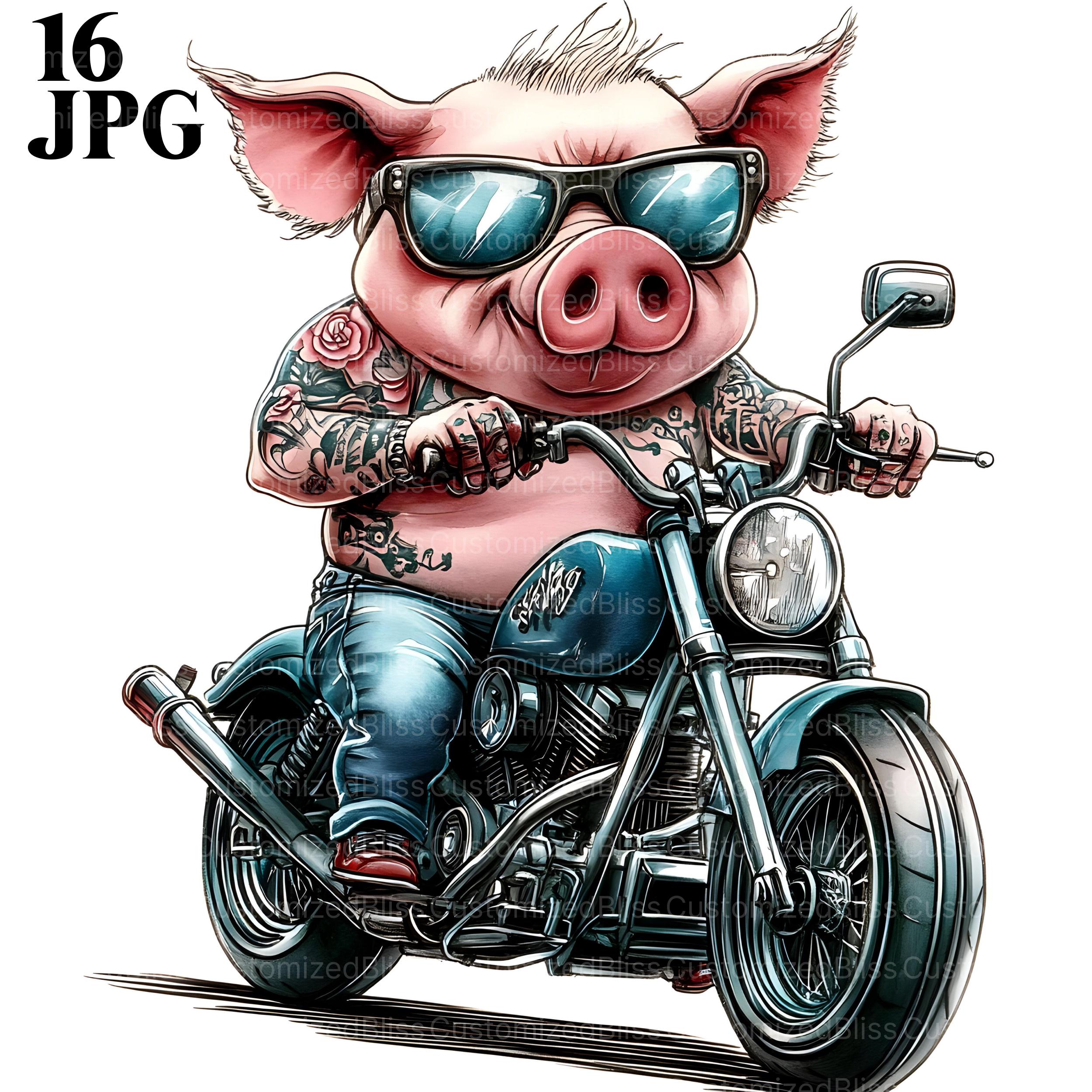 Pig motorcycle biker - Etsy 日本