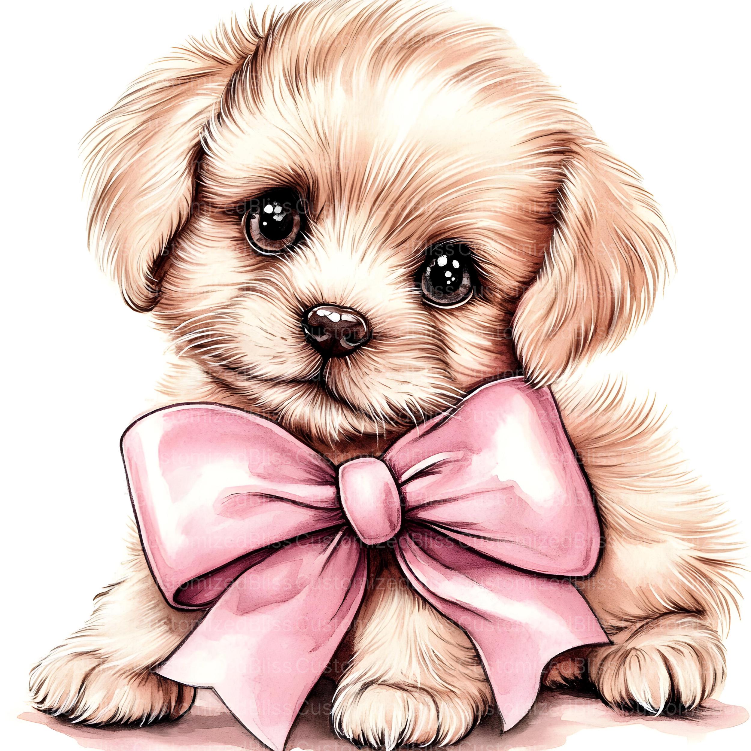 20 Puppy Clipart With Pink Bow, Cute Dog Illustration, Bow Clipart, Dog ...