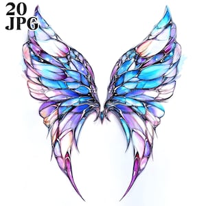 20 Feenflügel Clipart, Feen Clipart, Magische Flügel, Regenbogen Flügel, Glasflügel, Fantasy Flügel, Engelflügel, Digital Download, JPG