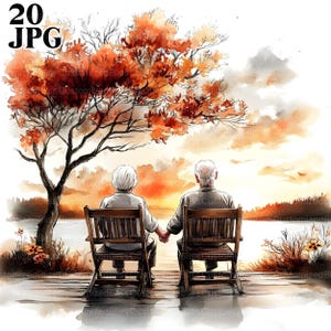 20 clipart de casal de idosos românticos no parque, clipart romântico, JPGs de alta qualidade, clipart de aquarela, diário de lixo, download digital, artesanato em papel