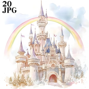 20 Princess Castle Clipart, Magical Fairytale Castle, Pink Castle, Watercolor Clipart, Junk Journal, Digital Download, Paper Craft, JPG