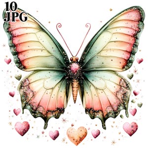 10 Schmetterlinge Clipart, Schmetterling Clipart, Natur Clipart, hochwertige JPG, Aquarell Clipart, Junk Journal, digitaler Download, Papiermodelle