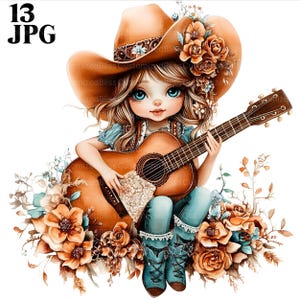 13 countrymuziek clipart, cowgirl clipart, westerse clipart, gitaar clipart, cowboy clipart, digitale download, junk Journal, Paper Craft, JPG