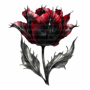 Watercolor Gothic Tulip Clipart, 30 High Quality JPGs, Gothic Flowers, Black Tulips, Gothic Romance, Botanical Clip Art, Printable Graphics