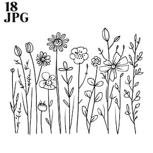 18 Doodle fleurs sauvages Clipart, fleurs dessinées à la main, Doodle Clipart, Clipart aquarelle, Junk Journal, téléchargement numérique, créations en papier, JPG