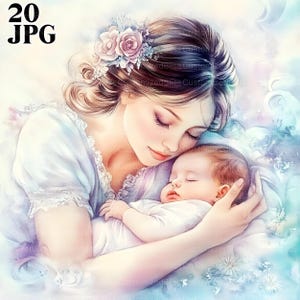 20 Mutter und Baby Clipart, Muttertag Clipart, Kinderzimmer Clipart, hochwertige JPGs, Aquarell Clipart, Junk Journal, digitaler Download