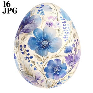 16 imágenes prediseñadas de huevos de Pascua florales, imágenes prediseñadas de Pascua, huevos florales, archivos JPG de alta calidad, imágenes prediseñadas de acuarela, diario basura, descarga digital, manualidades de papel