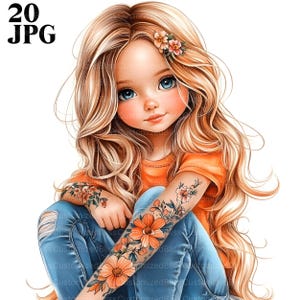 20 Quirky Cute Girl Clipart, Quirky Girls, Whimsical Girl, High Quality JPG, Watercolor Clipart, Junk Journal, Digital Download, Paper Craft