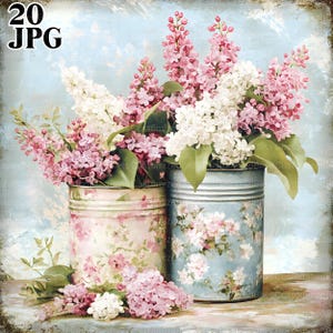20 Clipart di lattine floreali retrò in stile shabby chic, JPG di alta qualità, Clipart ad acquerello, diario di scarto, download digitale, lavoretti di carta, stampabili