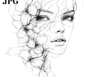 20 Floral Woman Face Clipart, Line Art Clipart, High Quality JPGs, Watercolor Clipart, Junk Journal, Digital Download, Paper Craft, Clip Art
