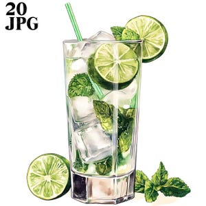 20 Clipart di Mojito Cocktail, Clipart di Mojito, Clipart di bevande alcoliche, Clipart di acquerelli, Diario spazzatura, Download digitale, Carta artigianale, JPG