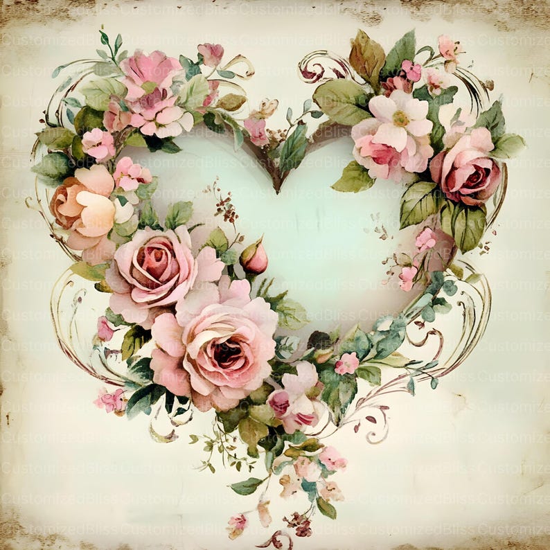 20 Shabby Chic Pink Sage Valentine's Day Page Clipart Bundle, Heart ...