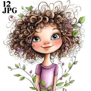 Clipart fille 12 plantes originales, clipart fille d'agenda, éphémères fantaisistes, éléments fantaisistes, fichiers JPG de haute qualité, journal indésirable, créations en papier