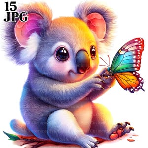 15 Clipart di Koala carini, Koala stampabili, Koala adorabili, Grafica di animali selvatici, JPG di alta qualità, Pacchetto Clipart, Artigianato di carta, Uso commerciale