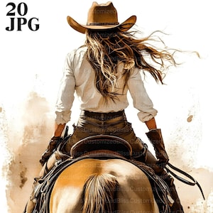 20 Cowgirl zu Pferd Clipart, Cowgirl Clipart, Pferd Clipart, Cowboy Clipart, Reiten, Wilder Westen, Junk Journal, digitaler Download