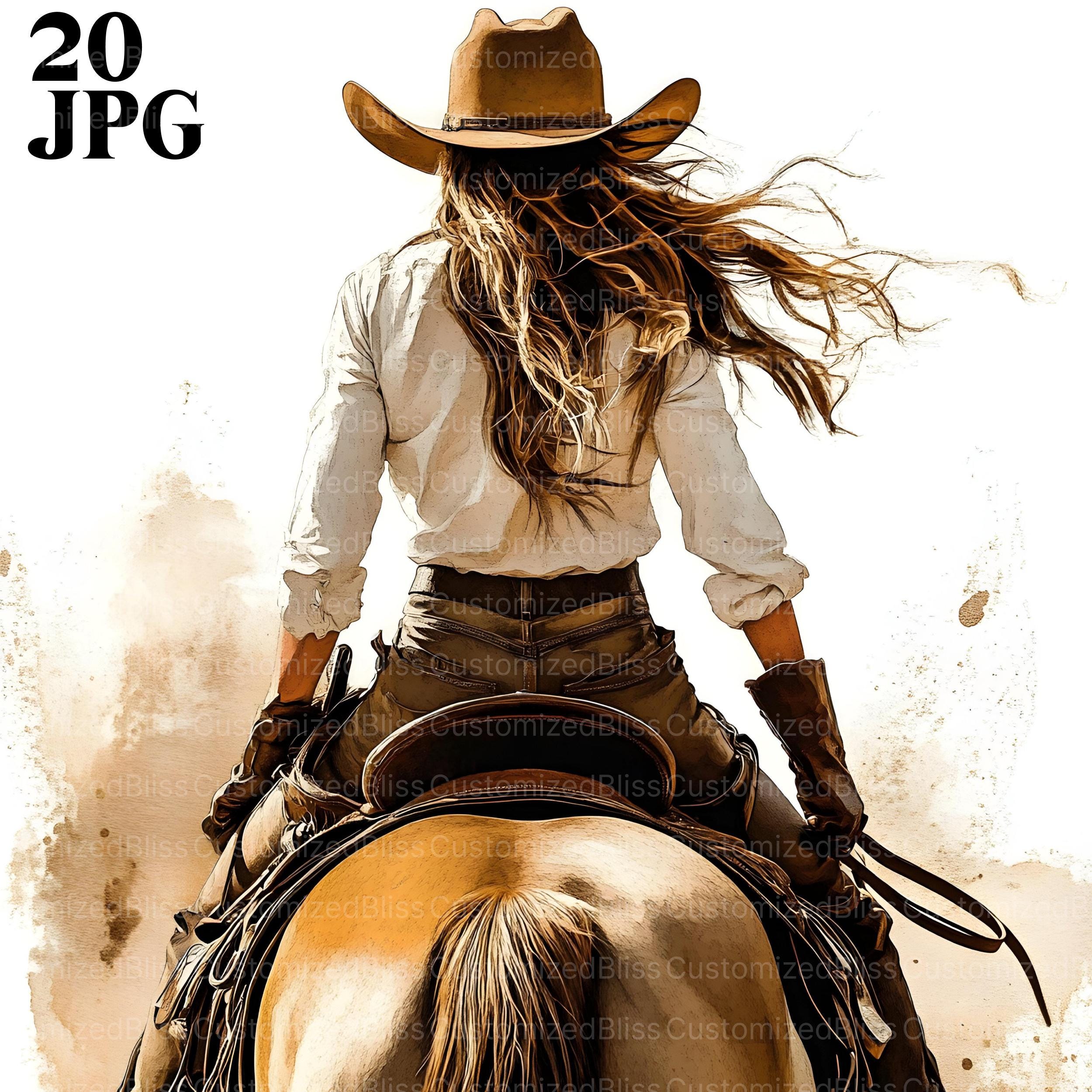 20 Cowgirl On Horseback Clipart, Cowgirl Clipart, Horse Clipart, Cowboy Clipart, Horseback Riding, Wild West, Junk Journal, Digital Download