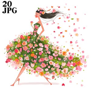 20 imágenes prediseñadas de chicas extravagantes con flores, imágenes prediseñadas de vestidos florales, vestidos de flores, imágenes prediseñadas de chicas extravagantes, imágenes prediseñadas de chicas de moda, diario basura, JPG