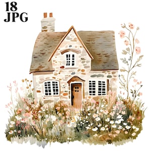 18 Cute Floral Cottage Clipart, Spring Garden, High Quality JPGs, Watercolor Clipart, Junk Journal, Digital Download, Paper Craft, Printable