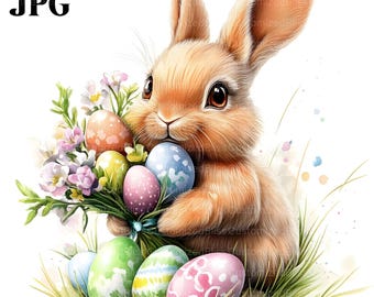 12 Easter Bunny Bouquet Egg Clipart, Bunny Clipart, Rabbit Clipart, Easter Clipart, High Quality JPGs, Junk Journal, Digital Download, Craft