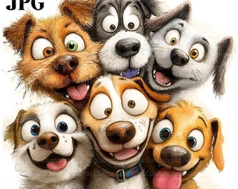 18 Photo of Dogs Clipart, Cartoon Funny Frazzled Puppy, High Quality JPGs, Watercolor Clipart, Junk Journal, Digital Download, Paper Craft