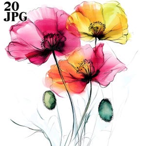 20 clipart de flores variadas, flores para imprimir, JPGs de alta qualidade, clipart de aquarela, diário de lixo, download digital, artesanato em papel, clip art