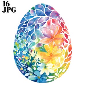 16 imágenes prediseñadas de huevos de Pascua de colores, imágenes prediseñadas de Pascua, huevos de acuarela, archivos JPG de alta calidad, imágenes prediseñadas de acuarela, diario basura, descarga digital, manualidades