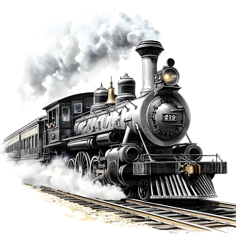 20 Vintage Train Clipart, Steam Locomotives, Vintage Travel, Nostalgic Train Art, Railroad Clipart, Junk Journal, Digital Download, JPG image 3