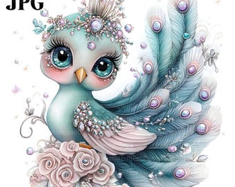 15 Peacock Clipart, Peacock Feathers, Bird Clipart, Colorful Peacock, Peacock Graphics, High Quality JPGs, Junk Journal, Digital Download