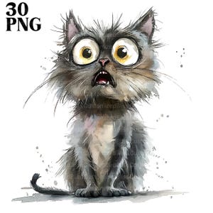 Frazzled Cat Clip Art, 30 Cute Cat High Quality Png, Cartoon Cat, Fantasy Cat, Junk Journaling, Scrapbooking, Card Making, Digital Download