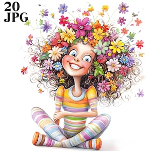 20 Clipart di ragazze stravaganti, Clipart di donne alla moda, Persone stravaganti, Donne dei fiori, JPG di alta qualità, Diario spazzatura, Download digitale, Artigianato di carta