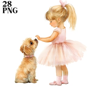 Beste vrienden meisje met hond clipart, hond PNG, hondenliefhebber clipart, schattige babymeisje, aquarel meisje met puppy clipart, hondenliefhebber, huisdier clipart